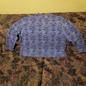 Blue mock neck top, Croft & Barrow, XL, vintage 90s, navy leaves & flowers